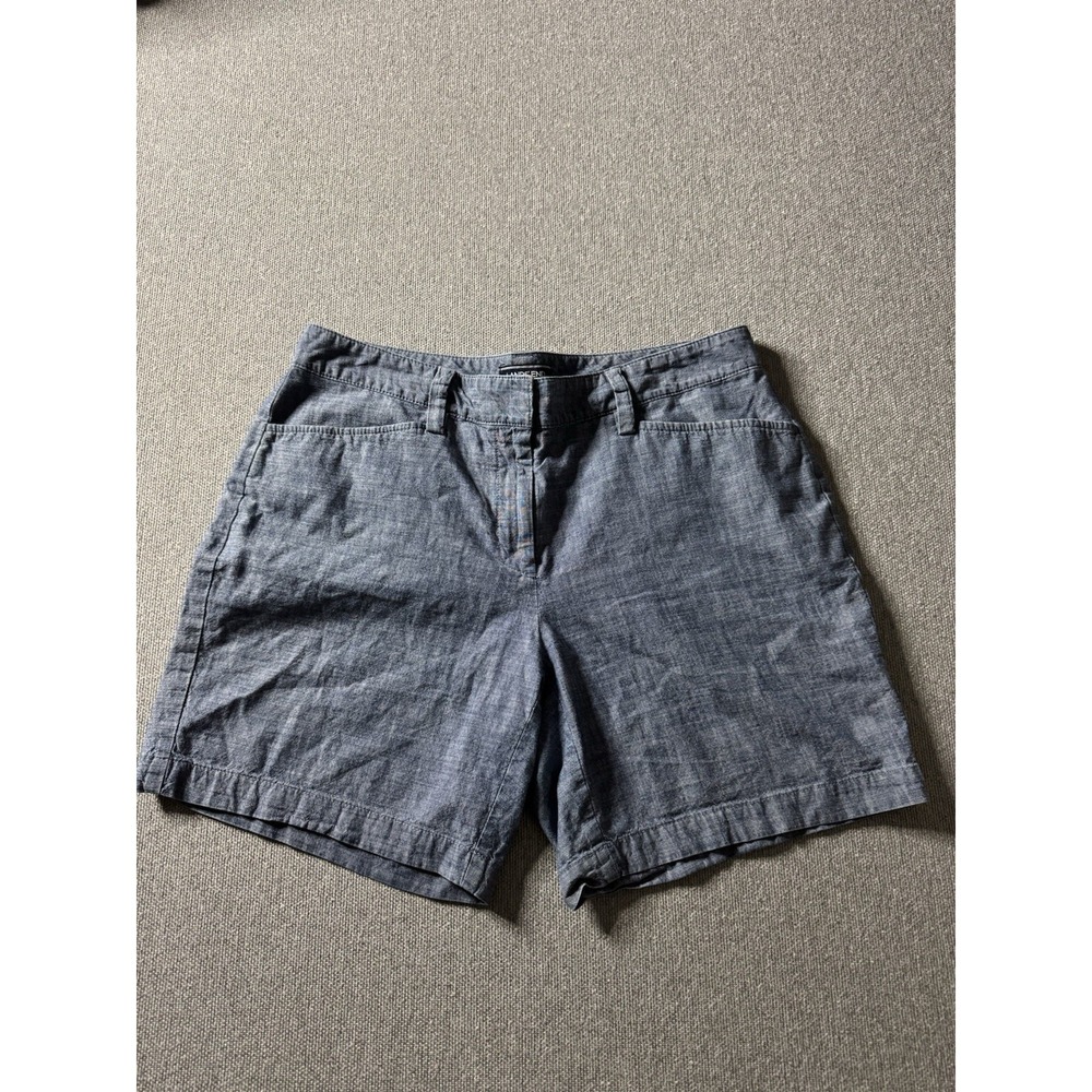 Lands End Women's Petite Denim Blue Color Shorts 8P Cotton Slash Pockets Zip USA